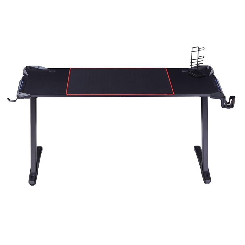 Pemberly Row Modern Metal Gaming Desk with Outlets in Black Finish