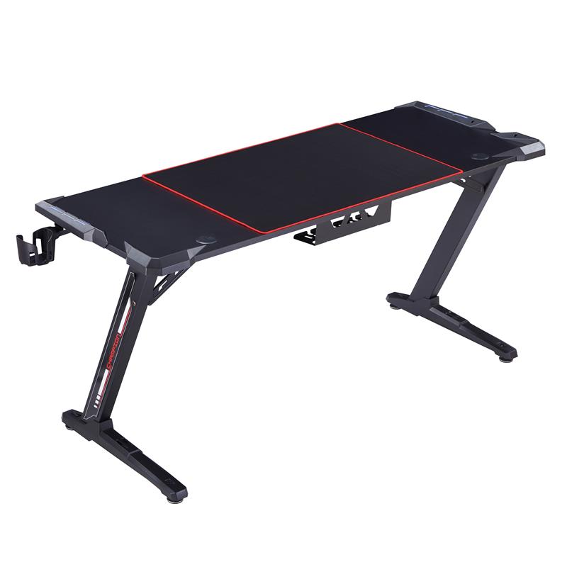 Pemberly Row Modern Metal Gaming Desk with Outlets in Black Finish