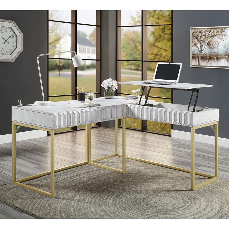Pemberly Row Contemporary Wood 2-Piece Writing Desk Set in White