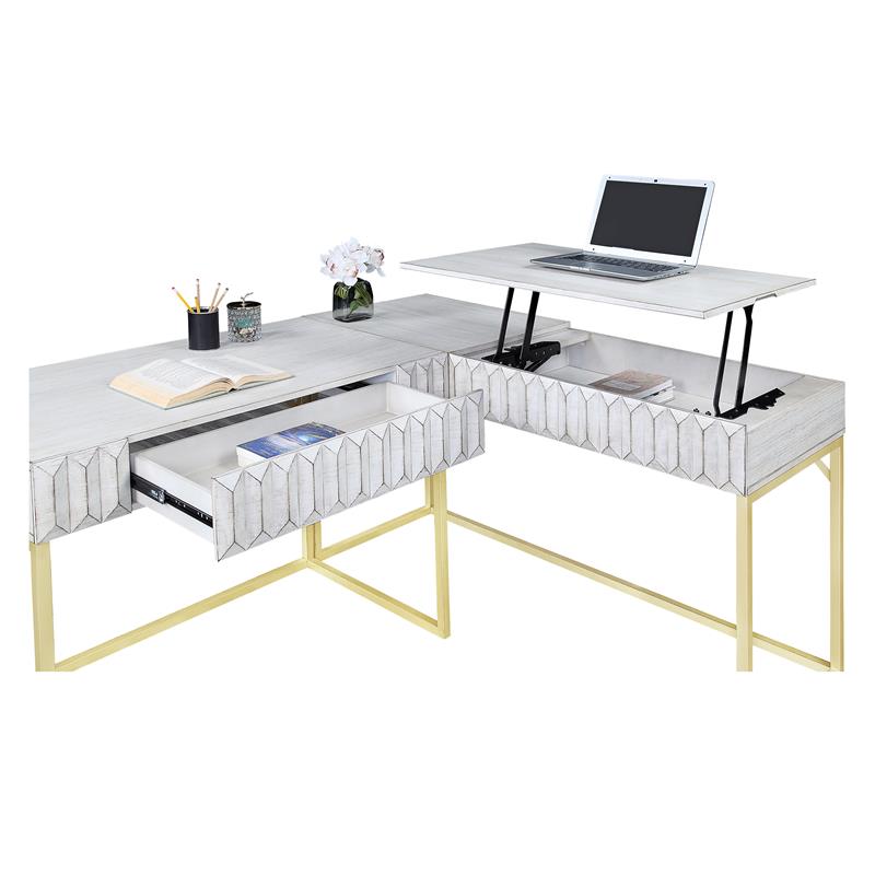 Pemberly Row Contemporary Wood 2-Piece Writing Desk Set in White