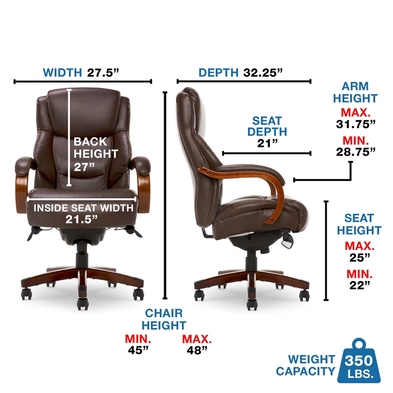 Pemberly Row Upholstered Faux Leather Executive Office Chair in Chestnut Brown