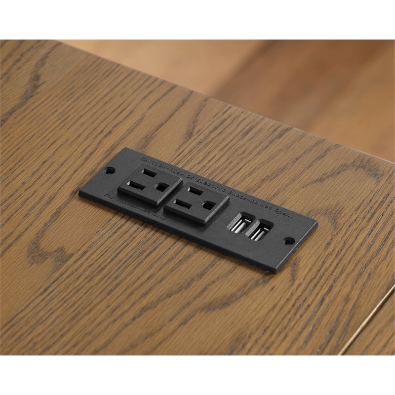 Pemberly Row Contemporary L-shaped Wooden Desk in Brown Oak Finish