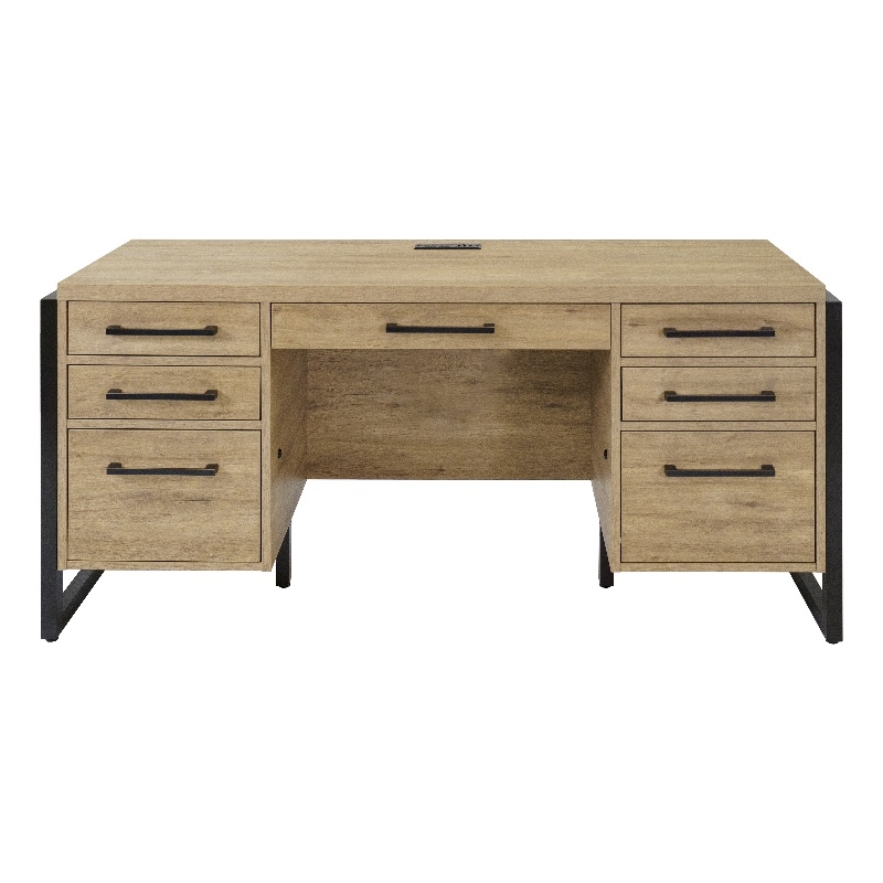 Pemberly Row Modern Wood Laminate Office Desk Fully Assembled Light Brown