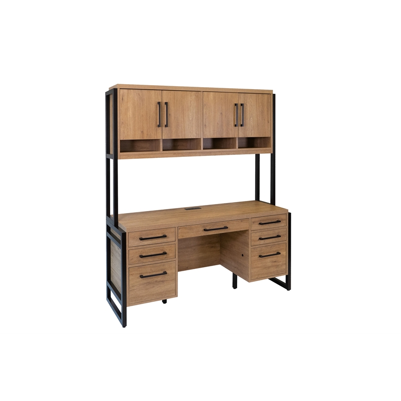 Pemberly Row Modern Wood Laminate Office Desk Fully Assembled Light Brown