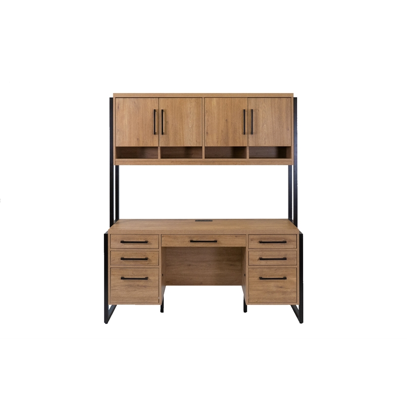 Pemberly Row Modern Wood Laminate Office Desk Fully Assembled Light Brown