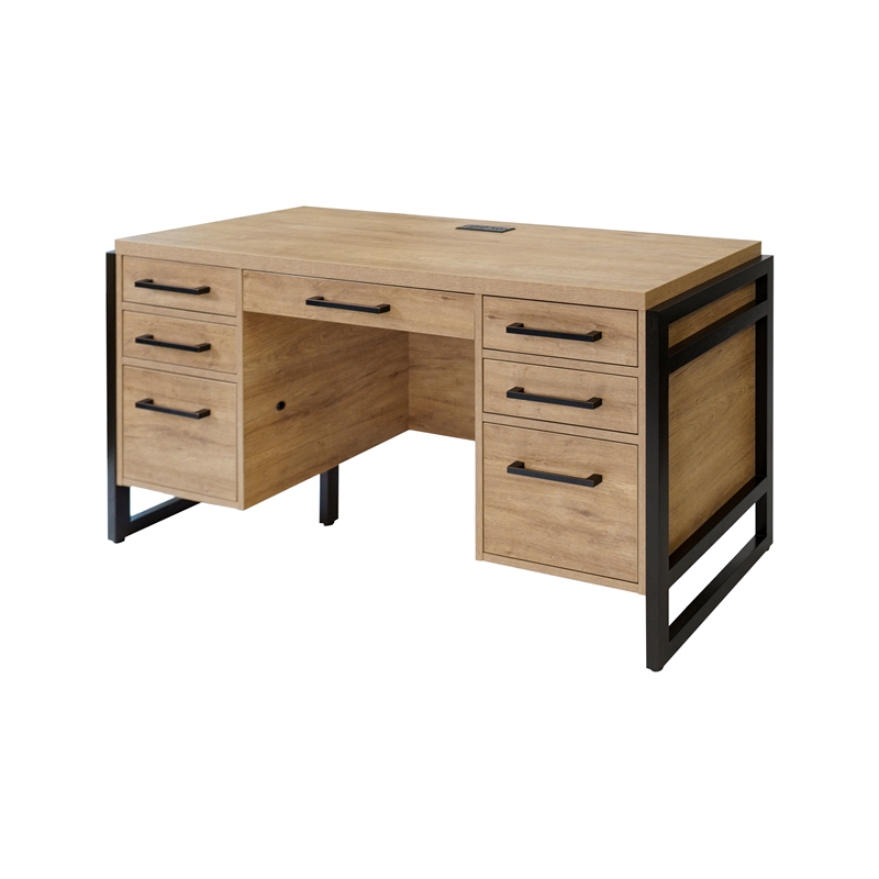 Pemberly Row Modern Wood Laminate Office Desk Fully Assembled Light Brown