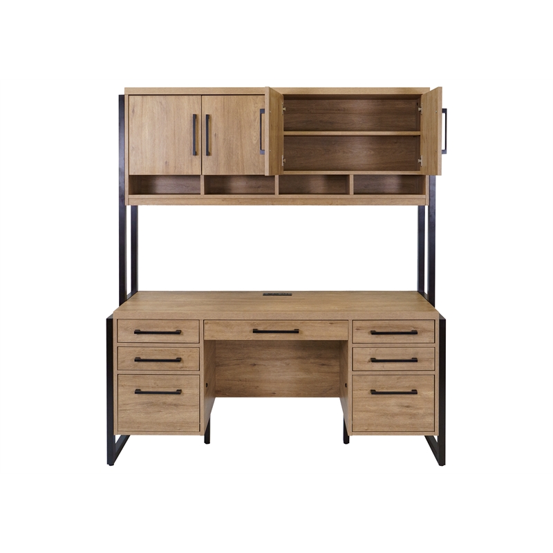 Pemberly Row Modern Wood Laminate Office Desk Fully Assembled Light Brown