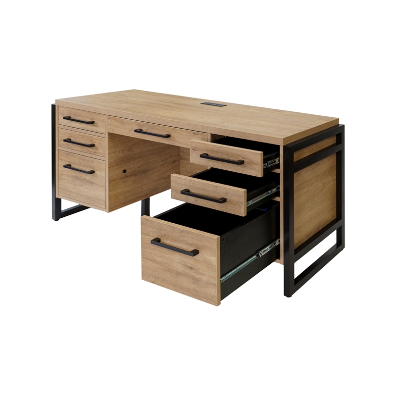 Pemberly Row Modern Wood Laminate Office Desk Fully Assembled Light Brown