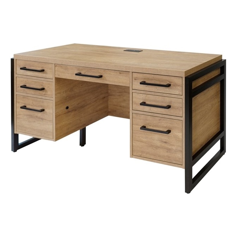 Pemberly Row Modern Wood Laminate Office Desk Fully Assembled Light Brown