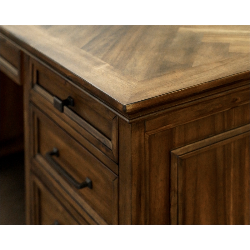 Pemberly Row Credenza Wood Office Desk Writing Table Storage Desk in Brown