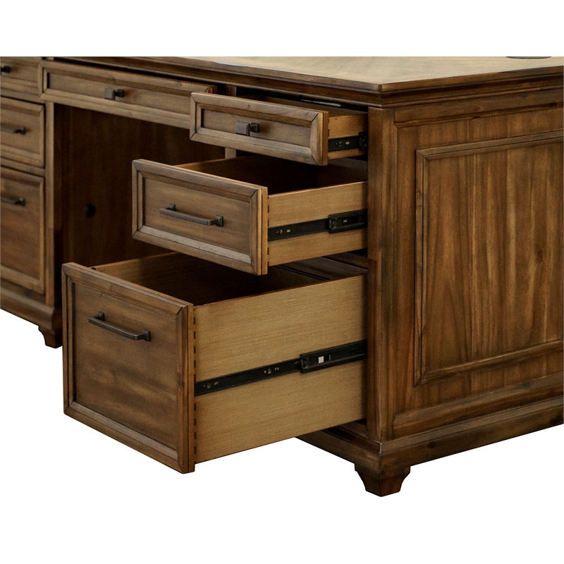 Pemberly Row Credenza Wood Office Desk Writing Table Storage Desk in Brown