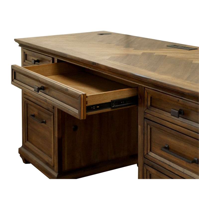 Pemberly Row Credenza Wood Office Desk Writing Table Storage Desk in Brown