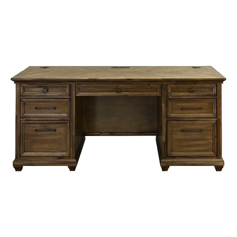 Pemberly Row Credenza Wood Office Desk Writing Table Storage Desk in Brown