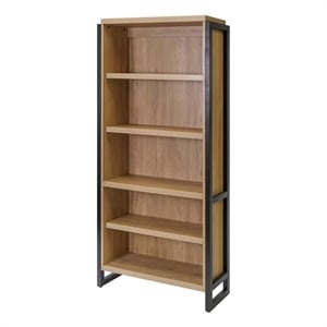 Pemberly Row Modern Open Wood Laminate Bookcase Fully Assembled Light Brown