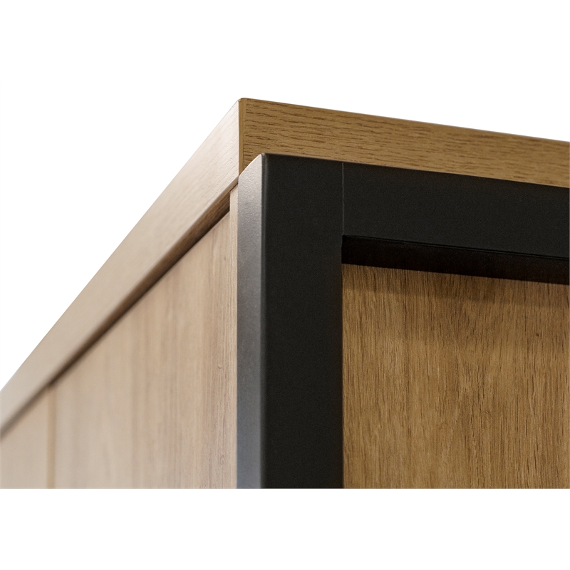 Pemberly Row Wood Laminate Hutch With Wood Doors Fully Assembled Light Brown