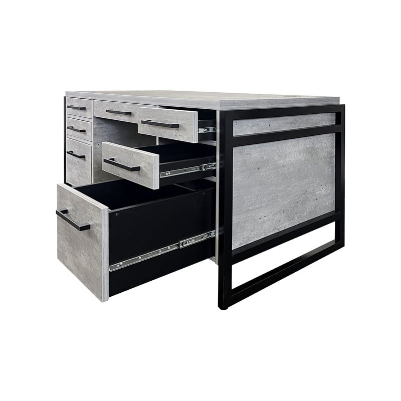 Pemberly Row Modern Wood Laminate Double Pedestal Executive Desk Concrete Gray