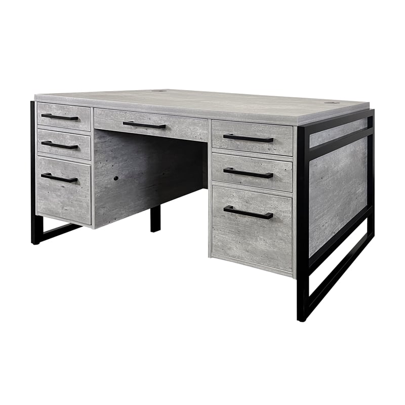 Pemberly Row Modern Wood Laminate Double Pedestal Executive Desk Concrete Gray