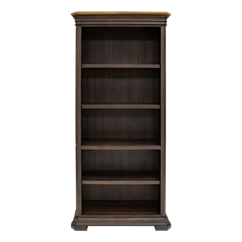 Pemberly Row Assembled Executive Open Wood Bookcase Mildly Distressed in Brown