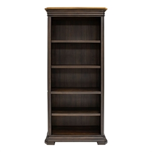 Pemberly Row Assembled Executive Open Wood Bookcase Mildly Distressed in Brown