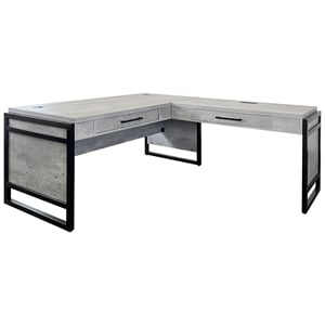 Pemberly Row Wood Laminate Open L-Desk and Return Corner Desk in Concrete Gray