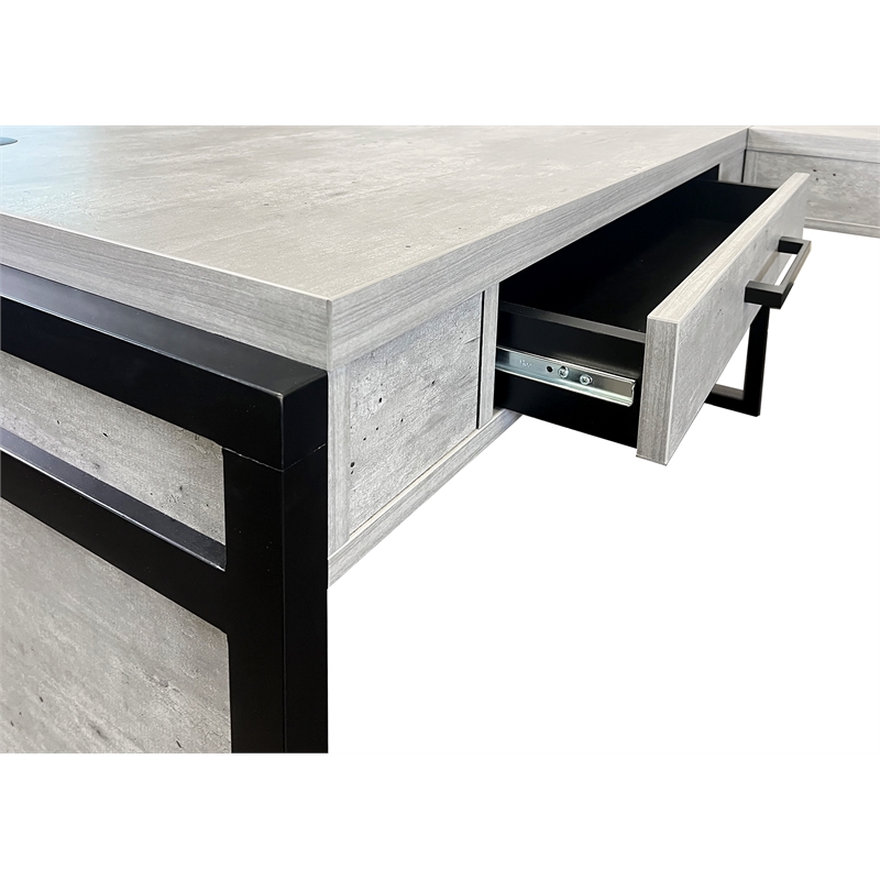 Pemberly Row Wood Laminate Open L-Desk and Return Corner Desk in Concrete Gray