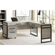 Pemberly Row Wood Laminate Open L-Desk and Return Corner Desk in Concrete Gray
