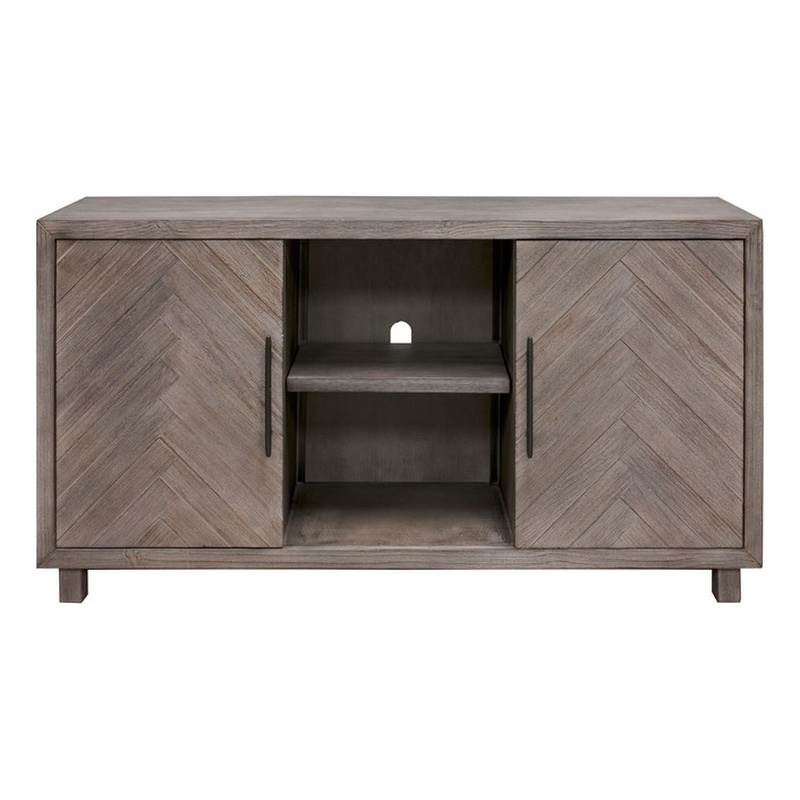 Pemberly Row TV Console Entertainment Stand Wood Accent Cabinet Assembled Gray