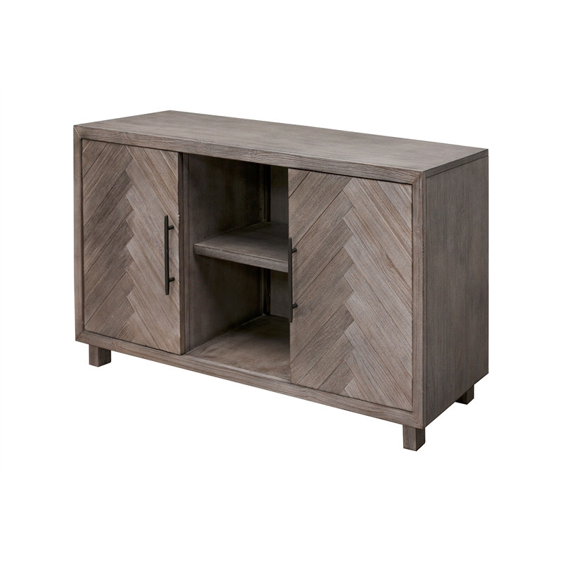 Pemberly Row TV Console Entertainment Stand Wood Accent Cabinet Assembled Gray