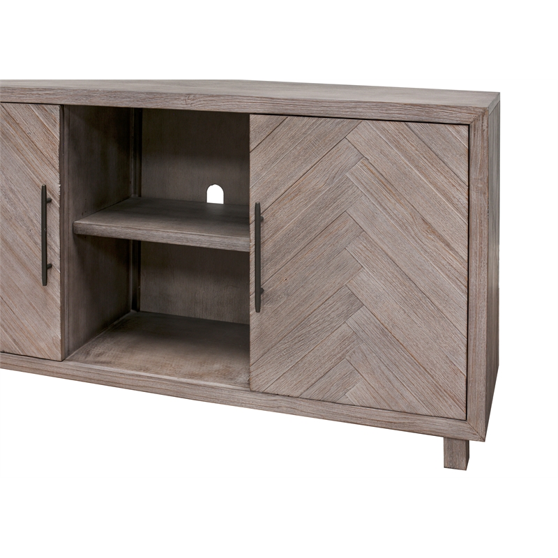 Pemberly Row TV Console Entertainment Stand Wood Accent Cabinet Assembled Gray