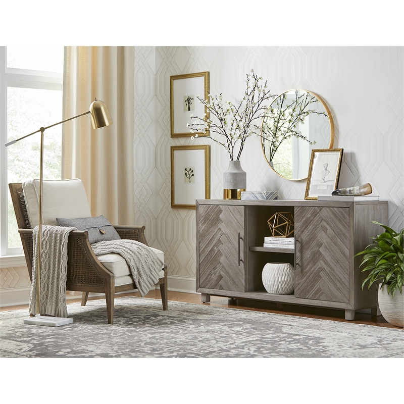 Pemberly Row TV Console Entertainment Stand Wood Accent Cabinet Assembled Gray