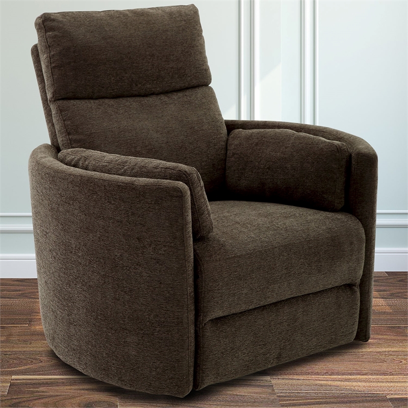 Pemberly Row Polyester Power Swivel Glider Recliner in Brown