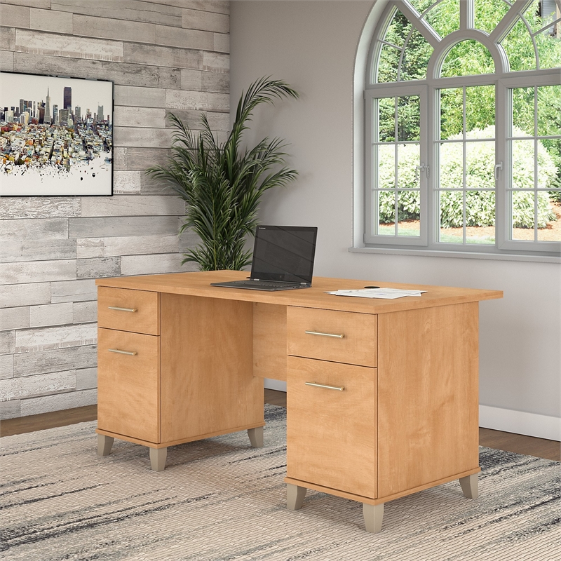 Pemberly Row Modern / Contemporary 60W Office Desk in Maple Cross