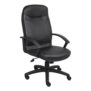 Pemberly Row Executive High Back Faux Leather Office Chair in Black