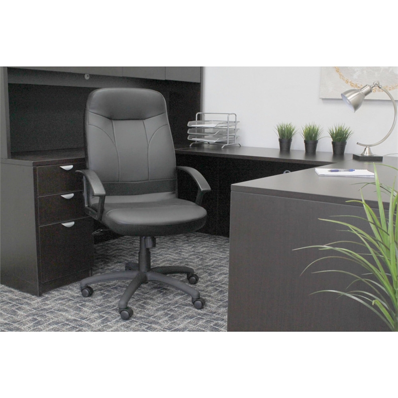 Pemberly Row Executive High Back Faux Leather Office Chair in Black