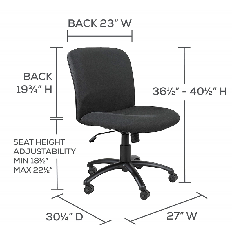 Pemberly Row Big and Tall Mid Back Task Office Chair in Black