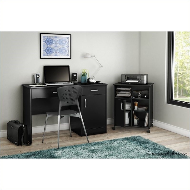 Pemberly Row Modern / Contemporary Printer Wood Stand in Pure Black