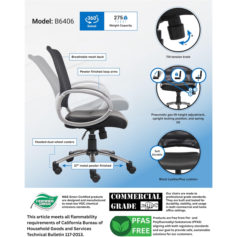 Pemberly Row Modern / Contemporary Mesh Task Office Chair in Black