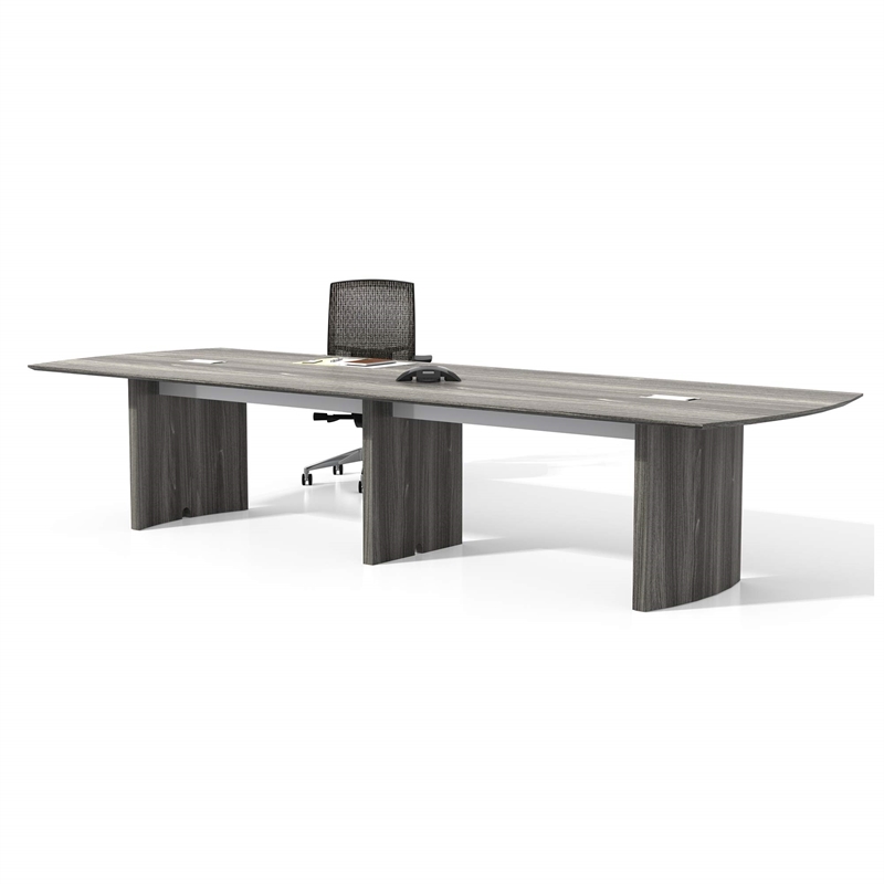 Pemberly Row Contemporary 12' Conference Table in Gray Steel Laminate