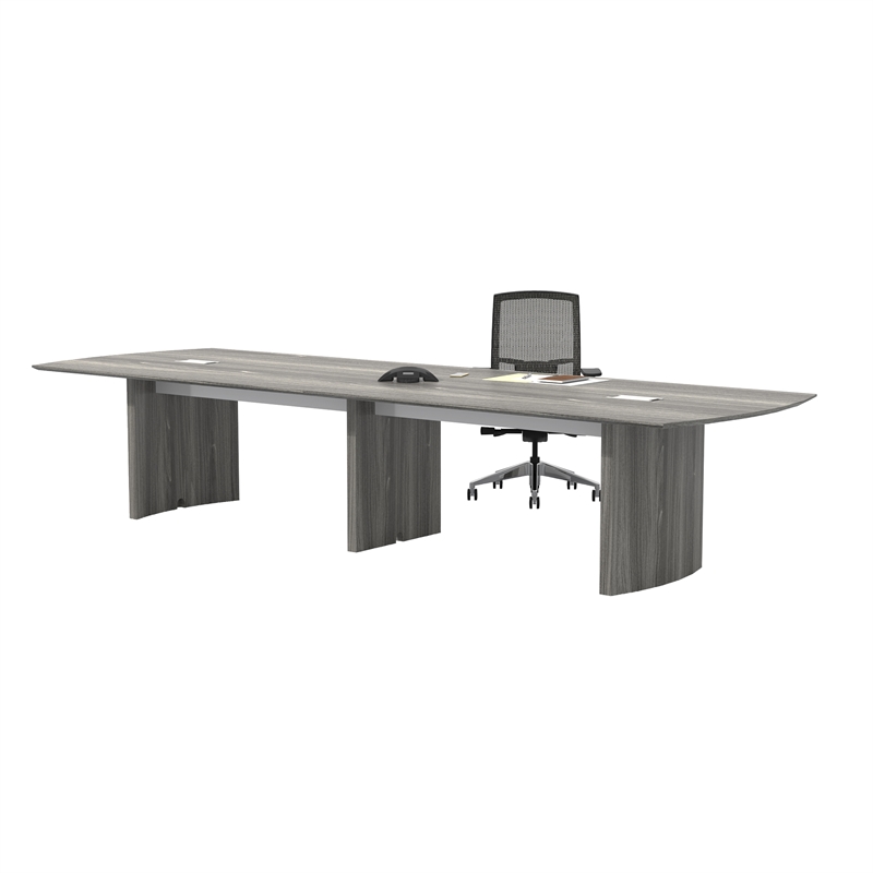 Pemberly Row Contemporary 14' Conference Table in Gray Steel
