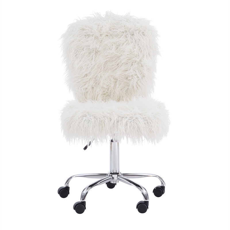 Pemberly Row Faux Fur Upholstered Armless Office Task Chair in Cream White