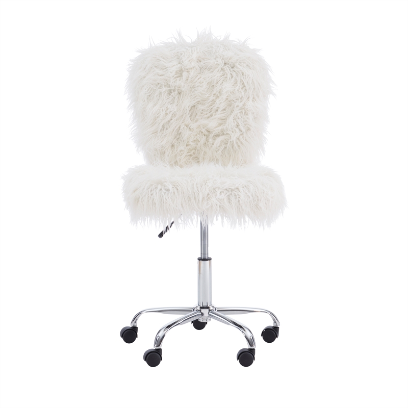 Pemberly Row Faux Fur Upholstered Armless Office Task Chair in Cream White