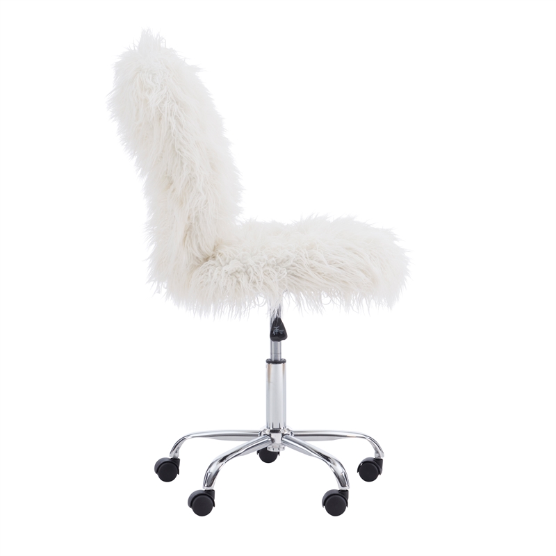 Pemberly Row Faux Fur Upholstered Armless Office Task Chair in Cream White