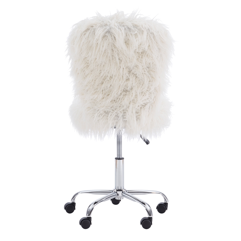 Pemberly Row Faux Fur Upholstered Armless Office Task Chair in Cream White