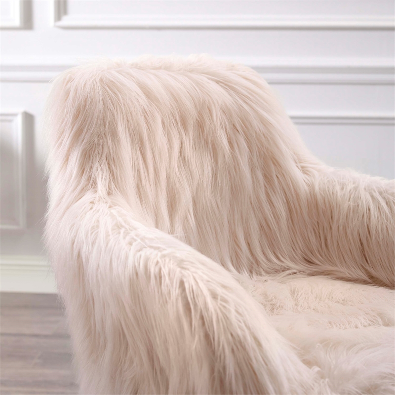 Pemberly Row Contemporary Faux Fur Swivel Office Chair in Pink