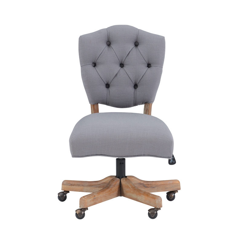Pemberly Row Contemporary Wood Upholstered Swivel Office Chair in Gray