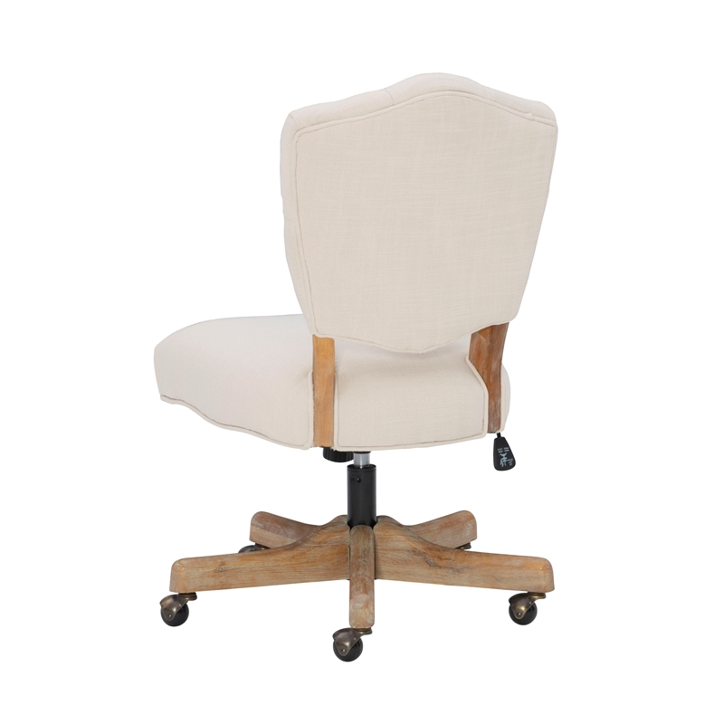 Pemberly Row Contemporary Wood Upholstered Swivel Office Chair in Beige