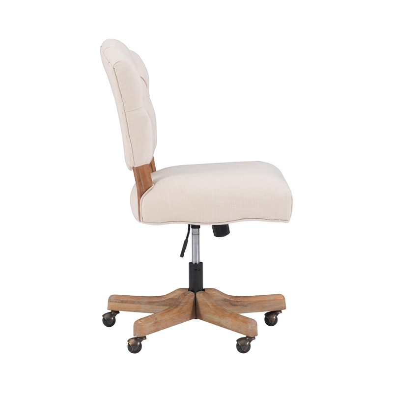 Pemberly Row Contemporary Wood Upholstered Swivel Office Chair in Beige