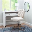 Pemberly Row Contemporary Wood Upholstered Swivel Office Chair in Beige