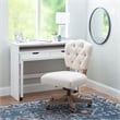 Pemberly Row Contemporary Wood Upholstered Swivel Office Chair in Beige