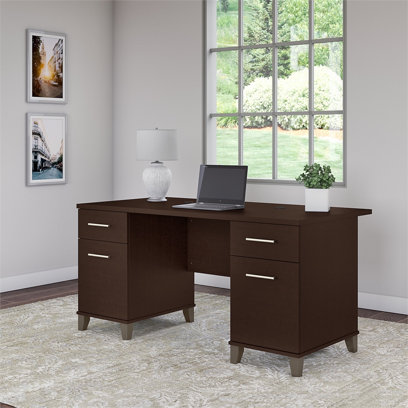 Pemberly Row Modern / Contemporary 60W Office Desk in Mocha Cherry